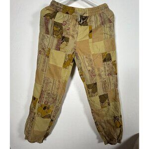 Anthropologie Womens Floral Patchwork Jogger Pants Medium Tan Drawstring Casual